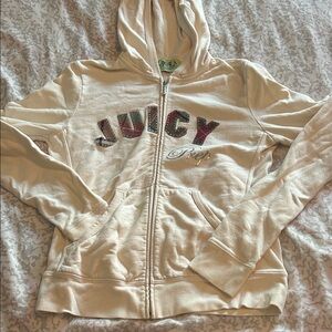 Juicy Couture Cream Zip-Up Hoodie with Multicolor Logo